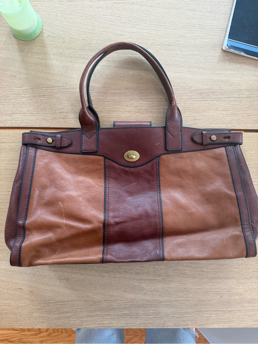 VTG Fossil Vintage Reissue Weekender Colorblock Leather Satchel Tote Bag
